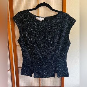 Laurence Kazar vintage 80s black silk shell beaded top